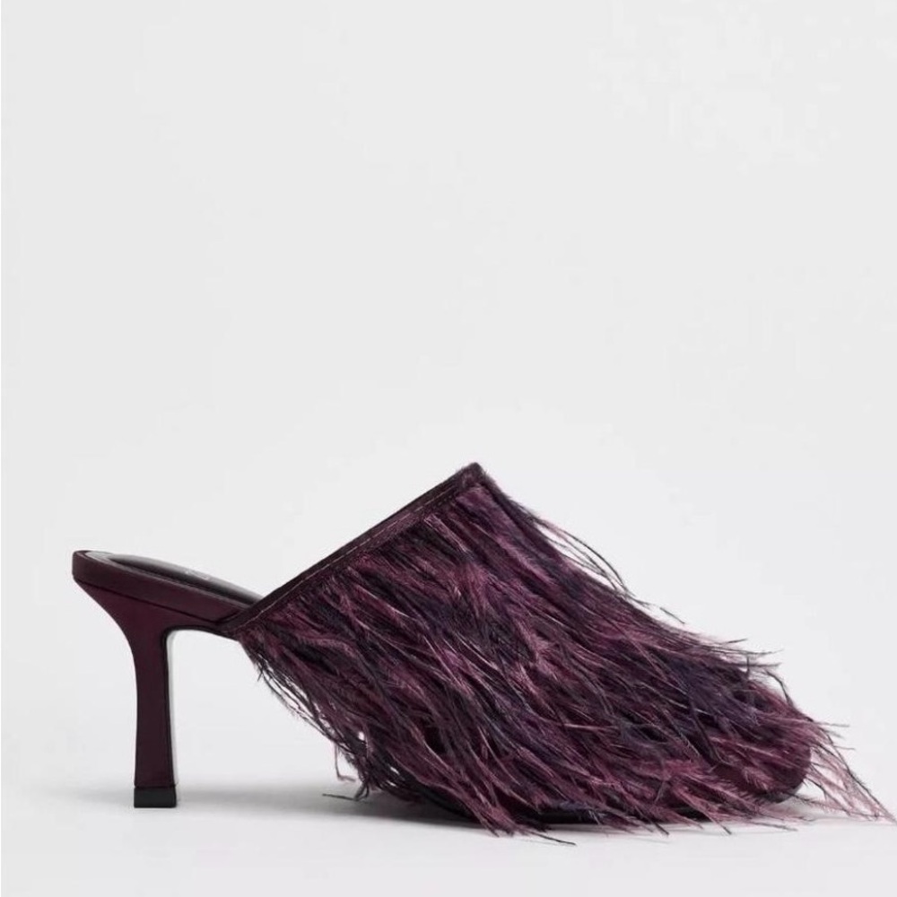 Zara Purple Feather Mules